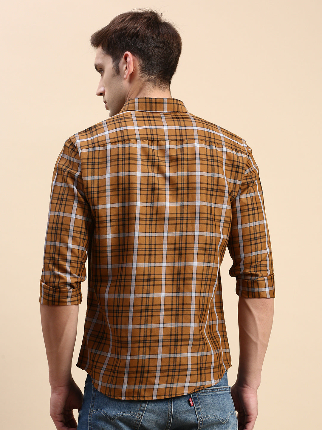 Men Yellow Checked Casual Shirt