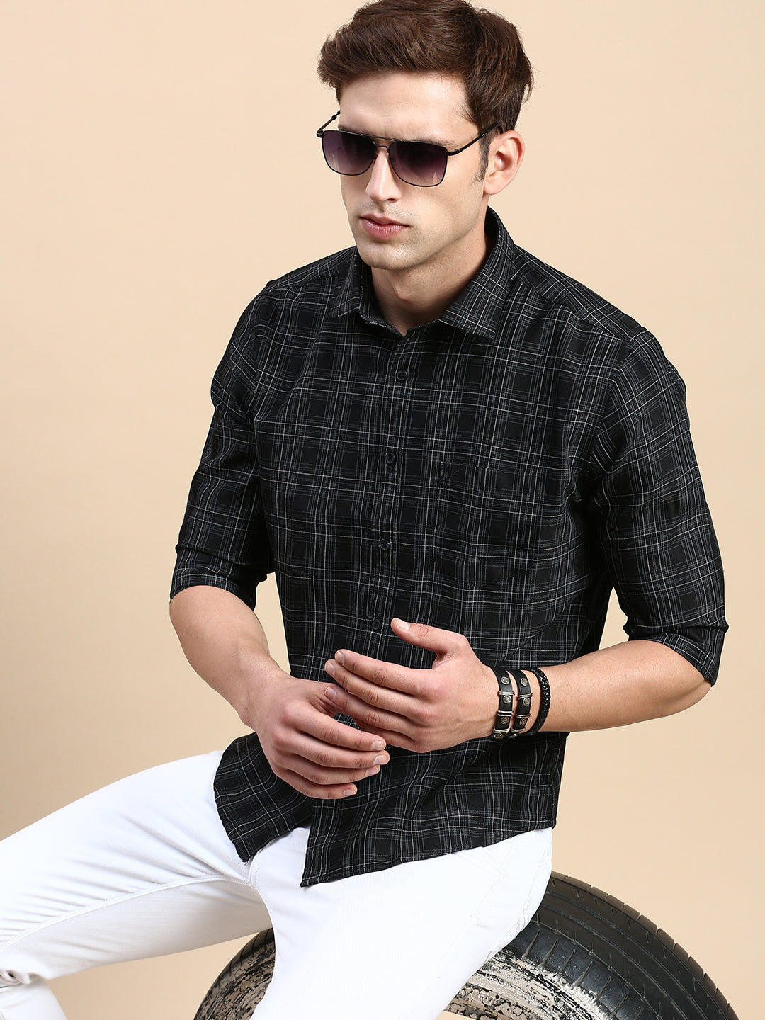 Men Black Checked Casual Shirt