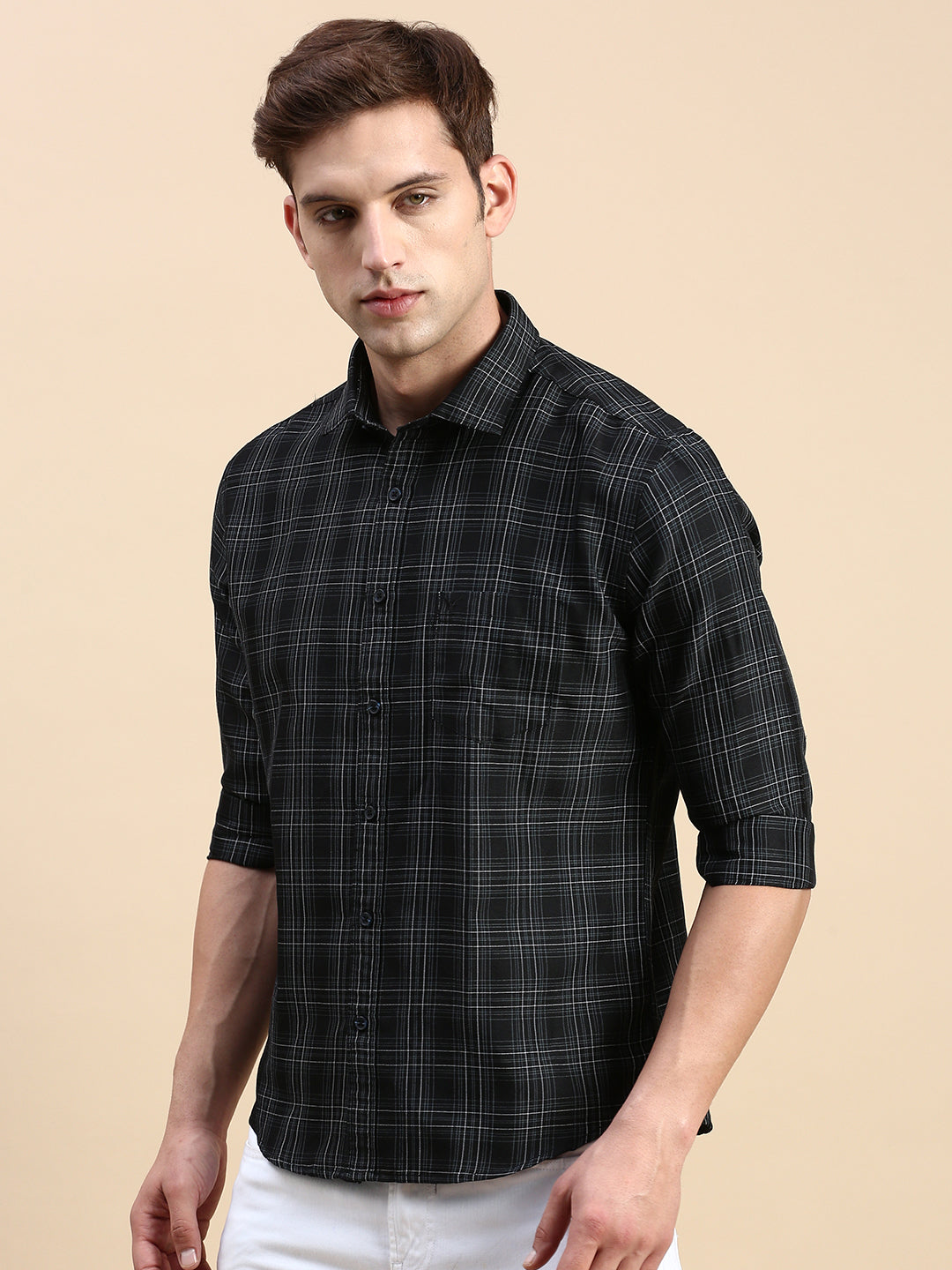 Men Black Checked Casual Shirt