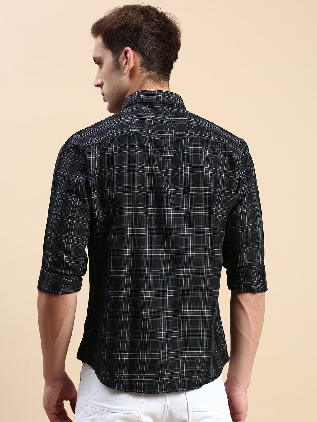 Men Black Checked Casual Shirt