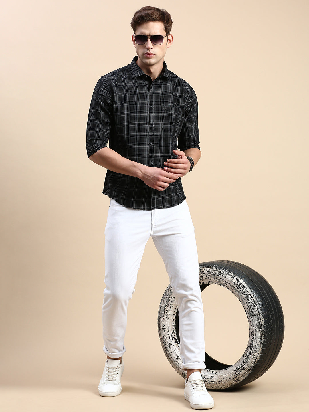 Men Black Checked Casual Shirt