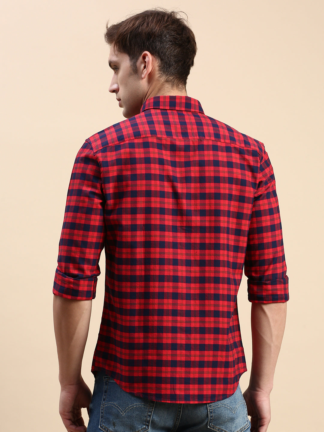 Men Red Checked Casual Shirt