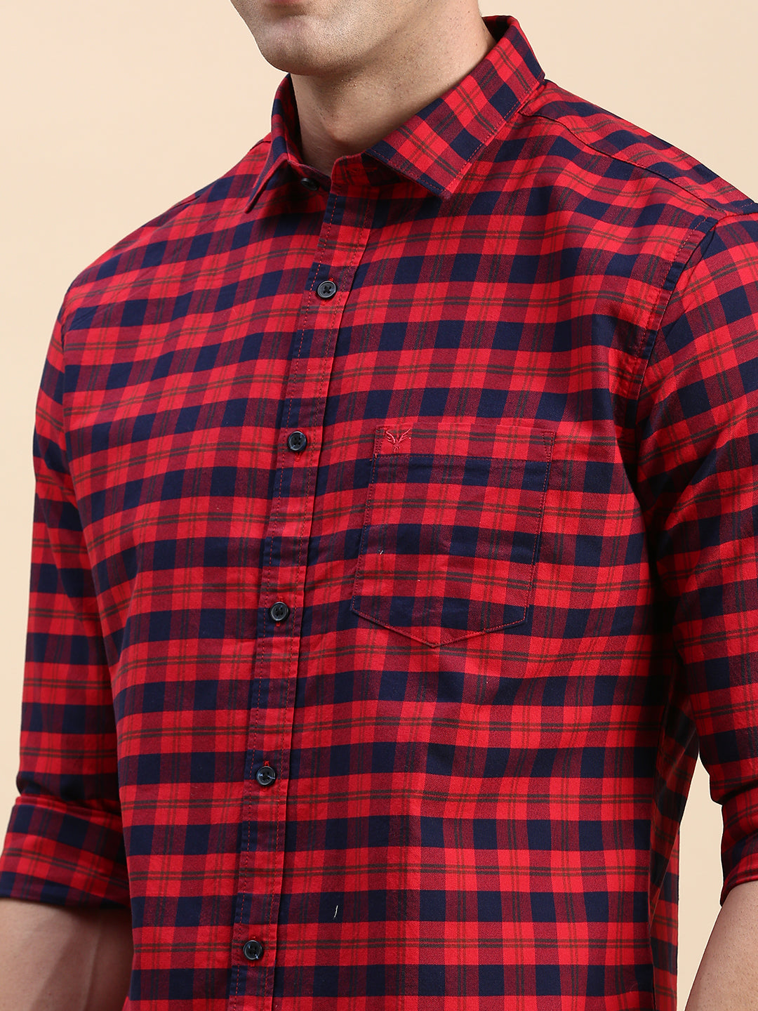 Men Red Checked Casual Shirt