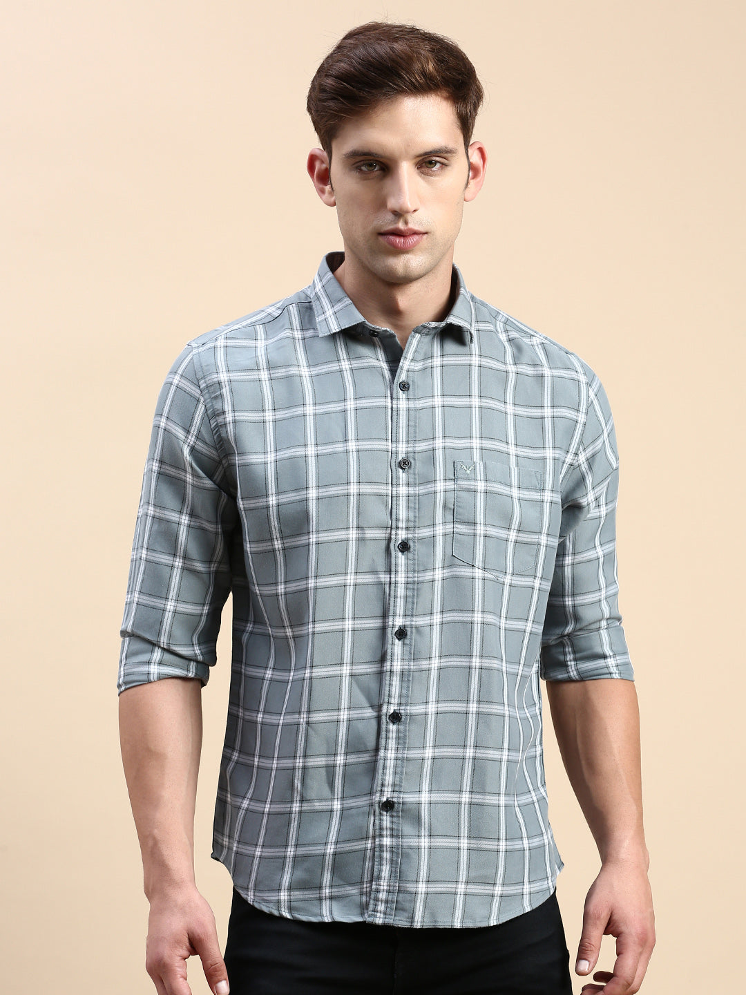 Men Green Checked Casual Shirt