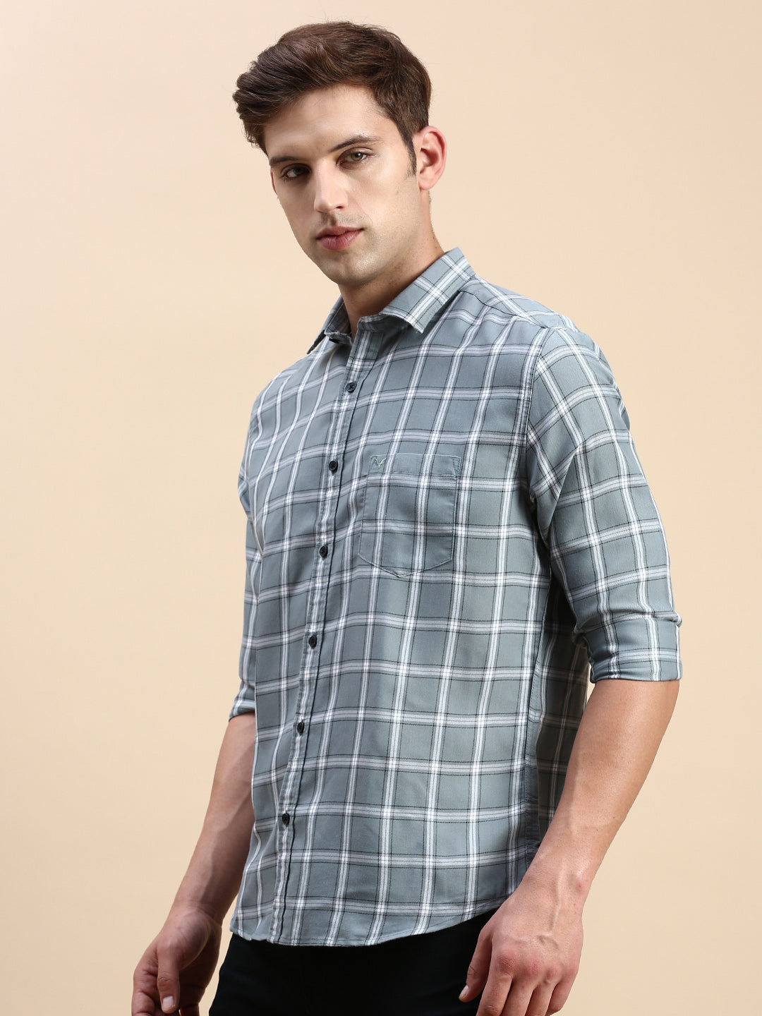 Men Green Checked Casual Shirt