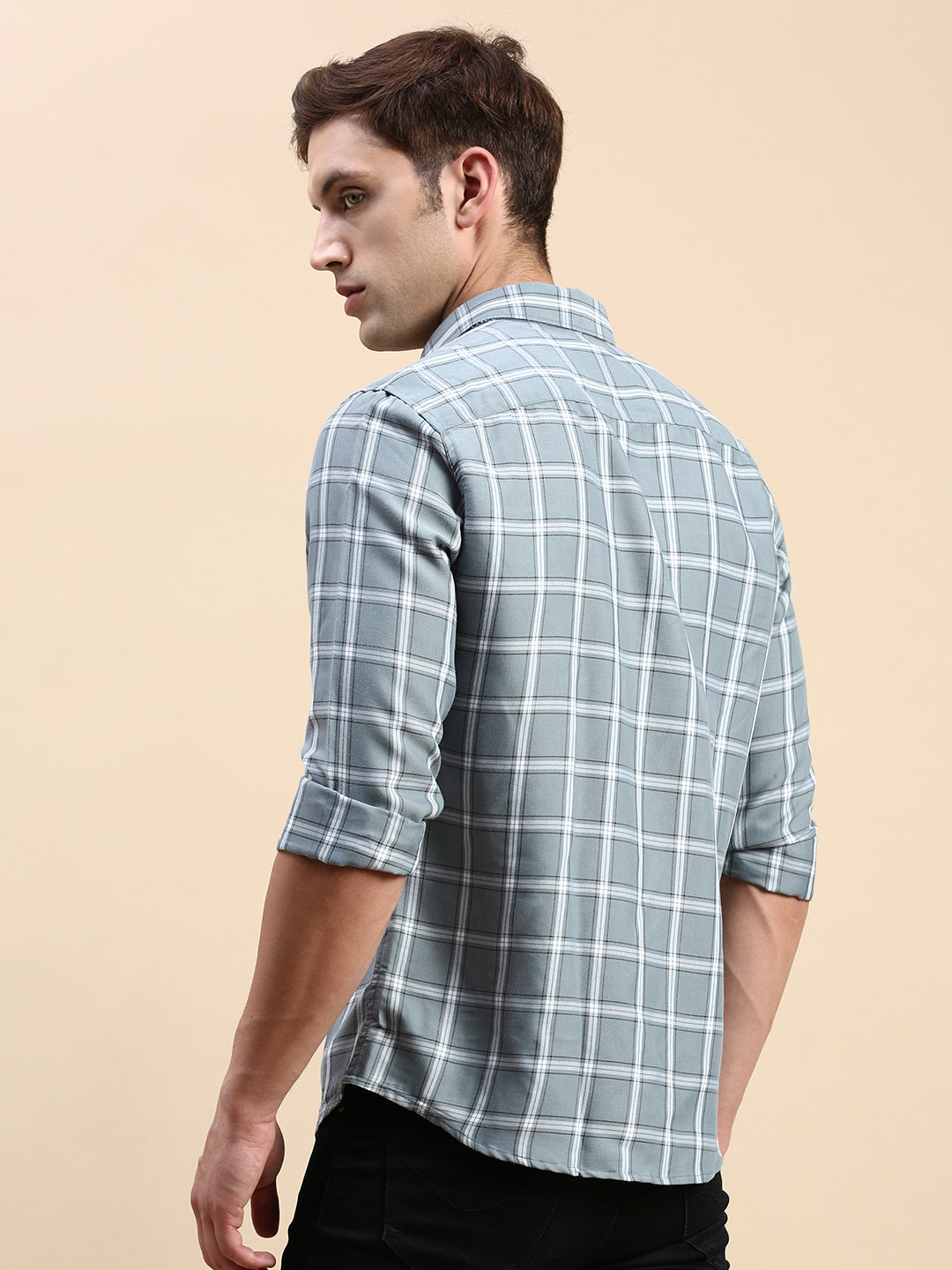 Men Green Checked Casual Shirt