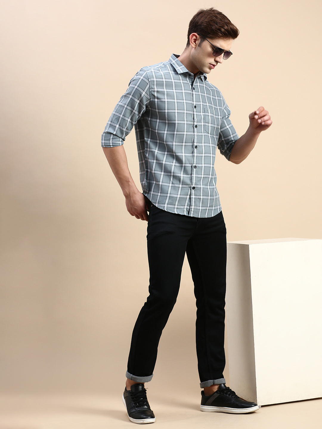 Men Green Checked Casual Shirt