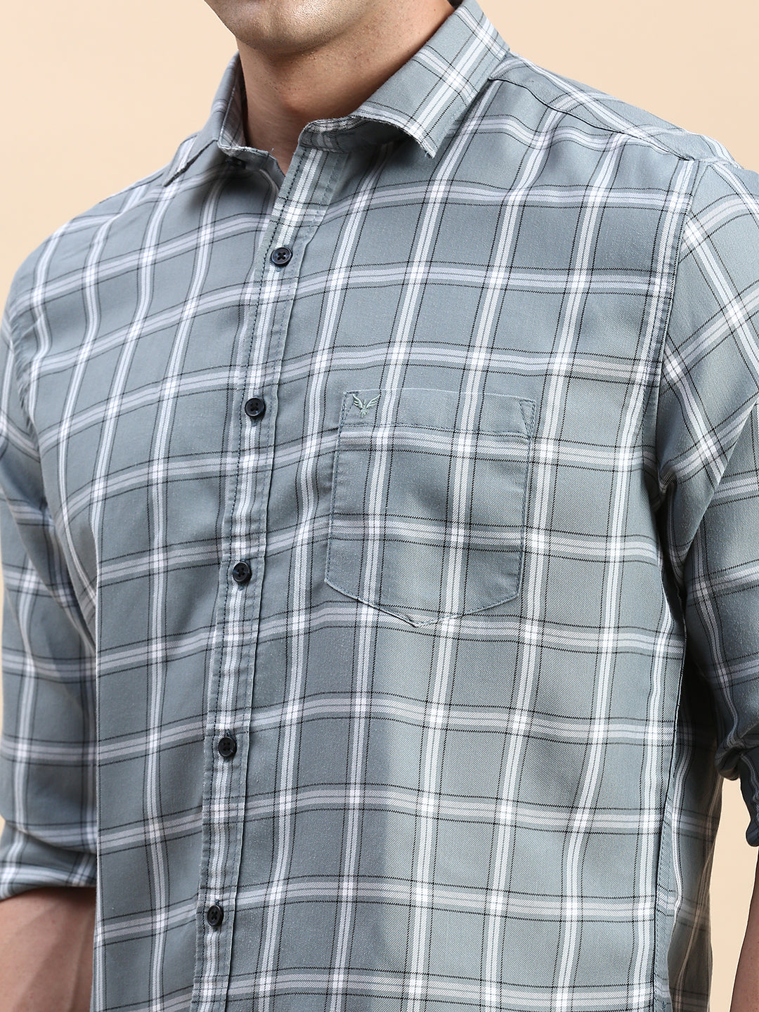 Men Green Checked Casual Shirt