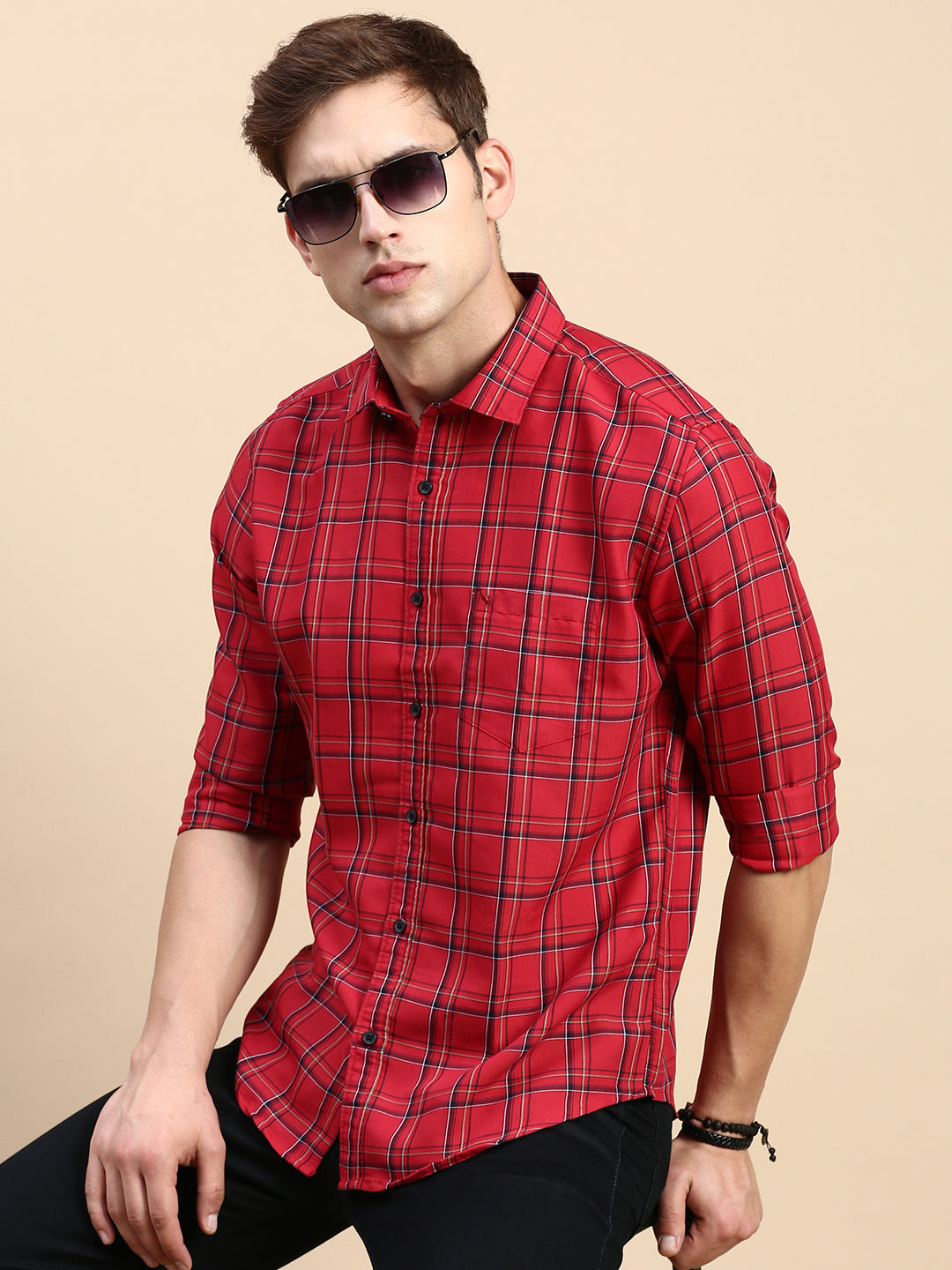 Men Maroon Checked Casual Shirt