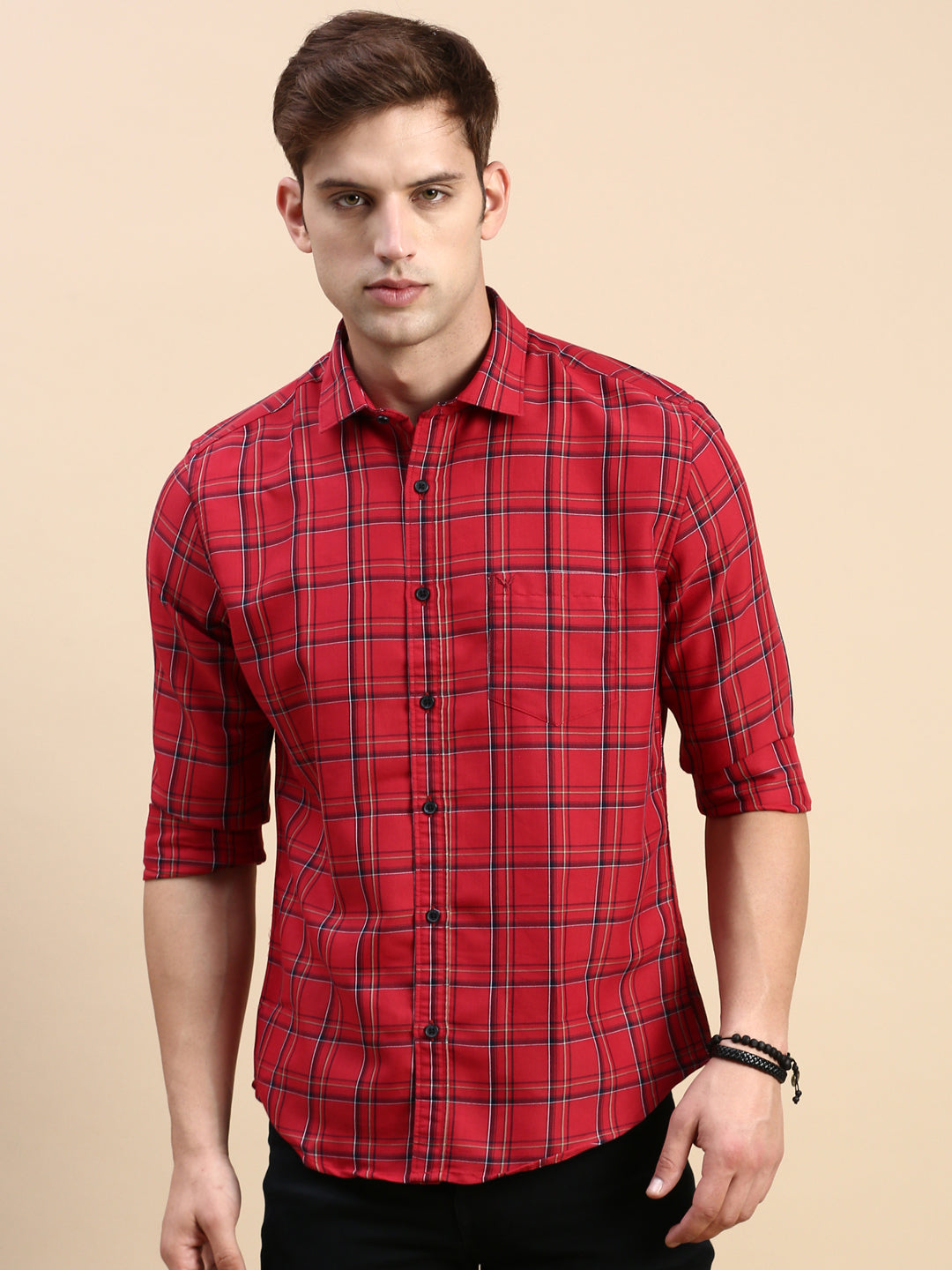 Men Maroon Checked Casual Shirt