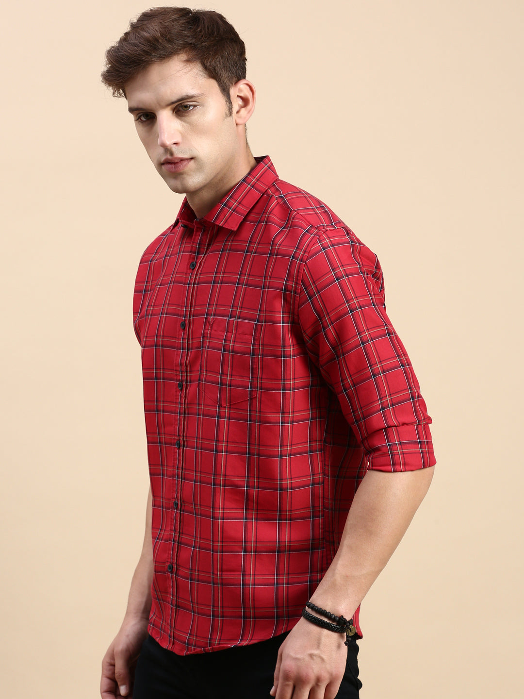 Men Maroon Checked Casual Shirt