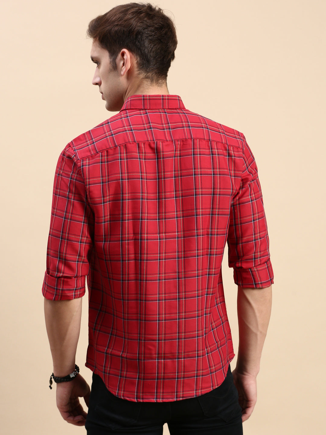 Men Maroon Checked Casual Shirt