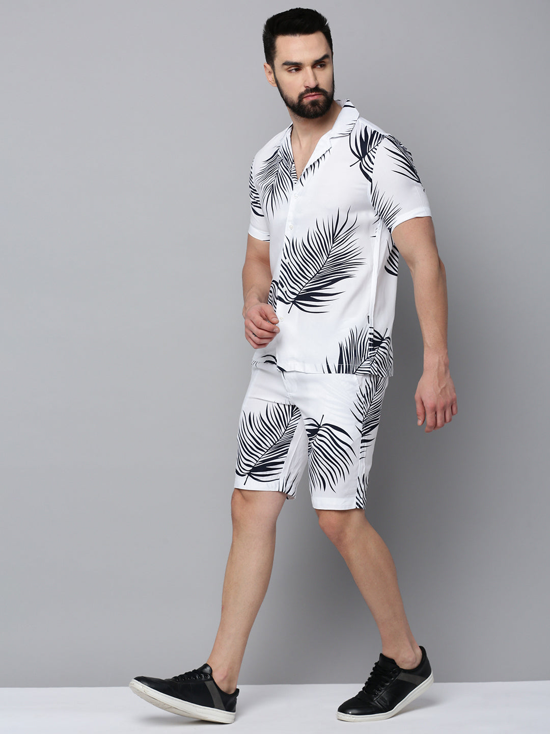 Men White Printed Casual Co-Ord Set