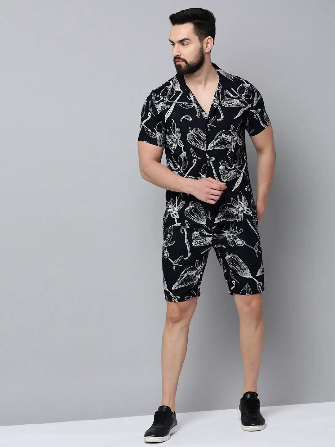 Men's Navy Printed Casual Co-Ords Set