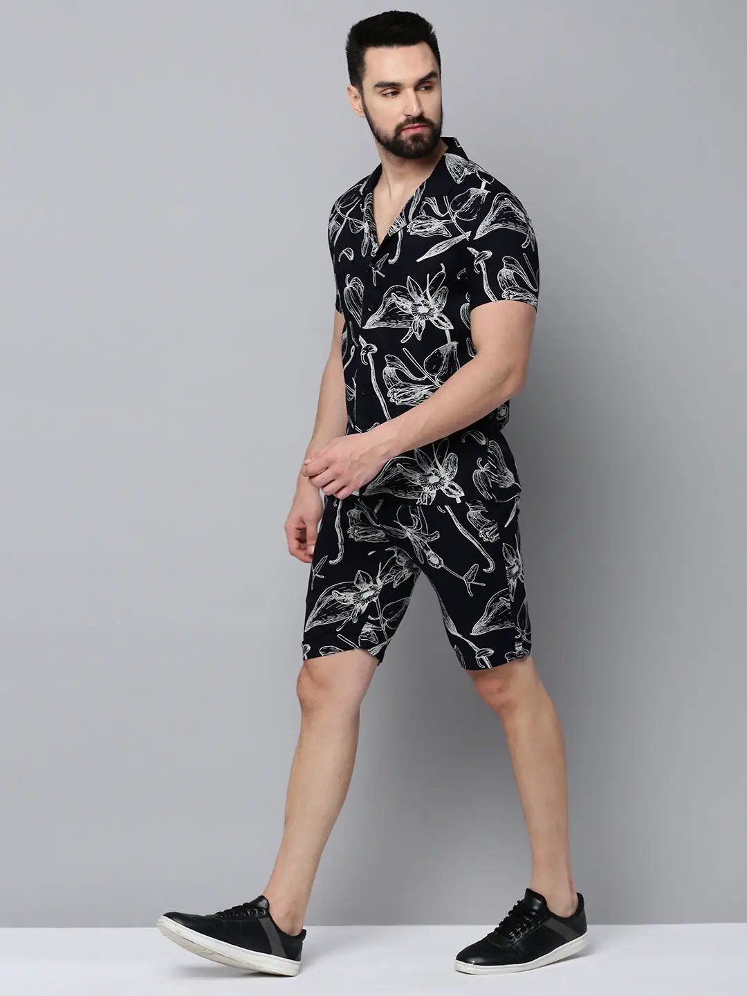 Men's Navy Printed Casual Co-Ords Set