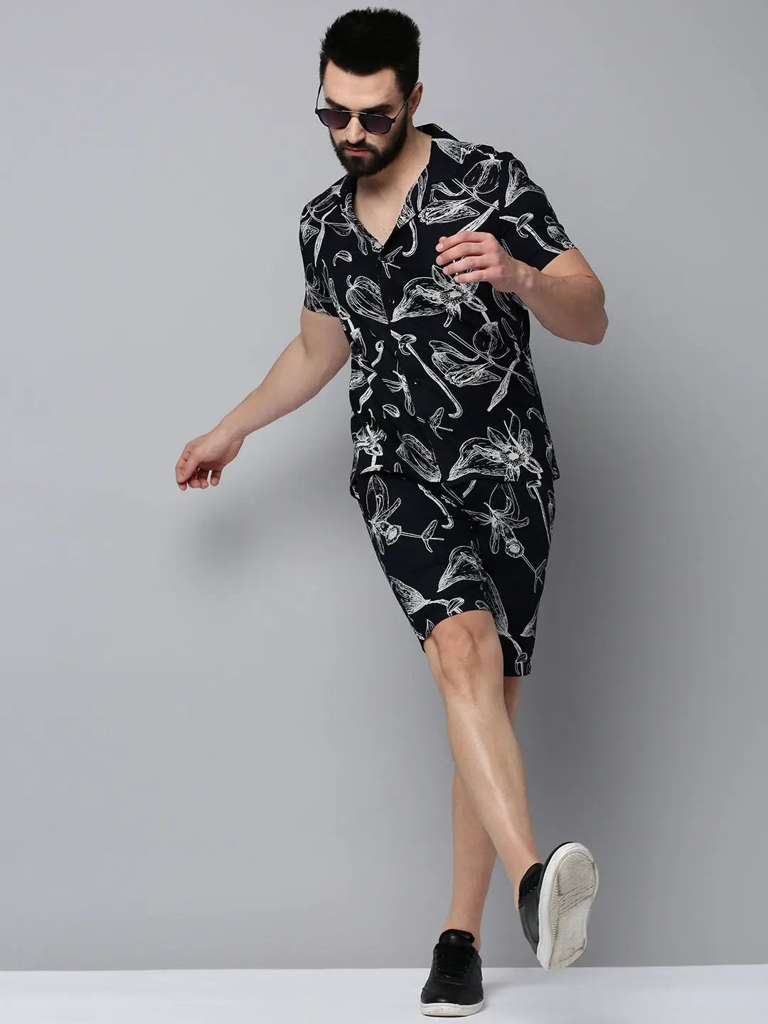 Men's Navy Printed Casual Co-Ords Set