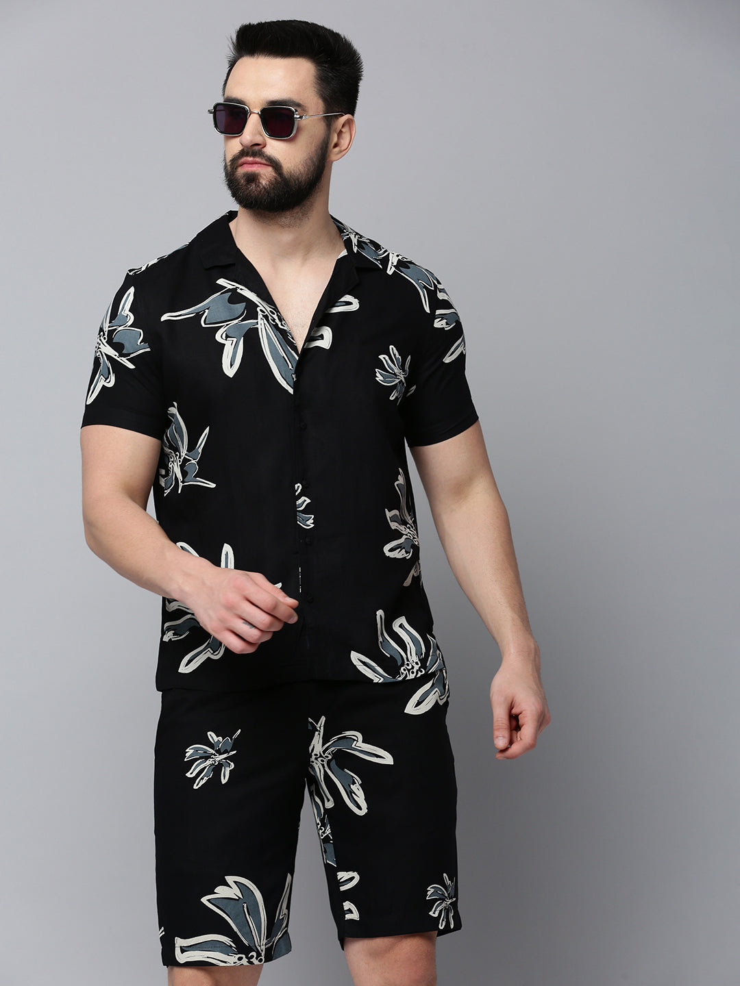 Men Black Printed Casual Co-Ord Set