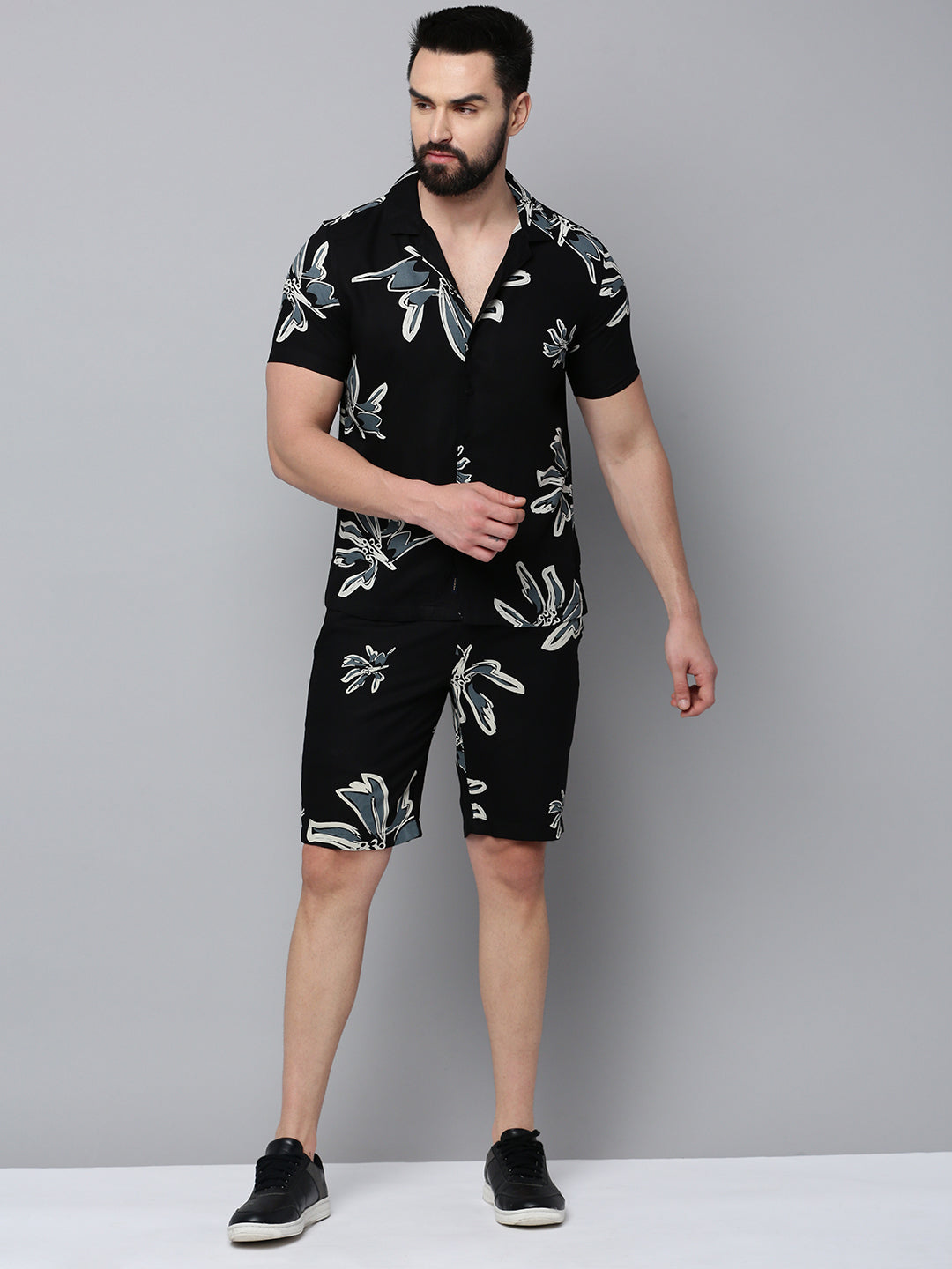 Men Black Printed Casual Co-Ord Set