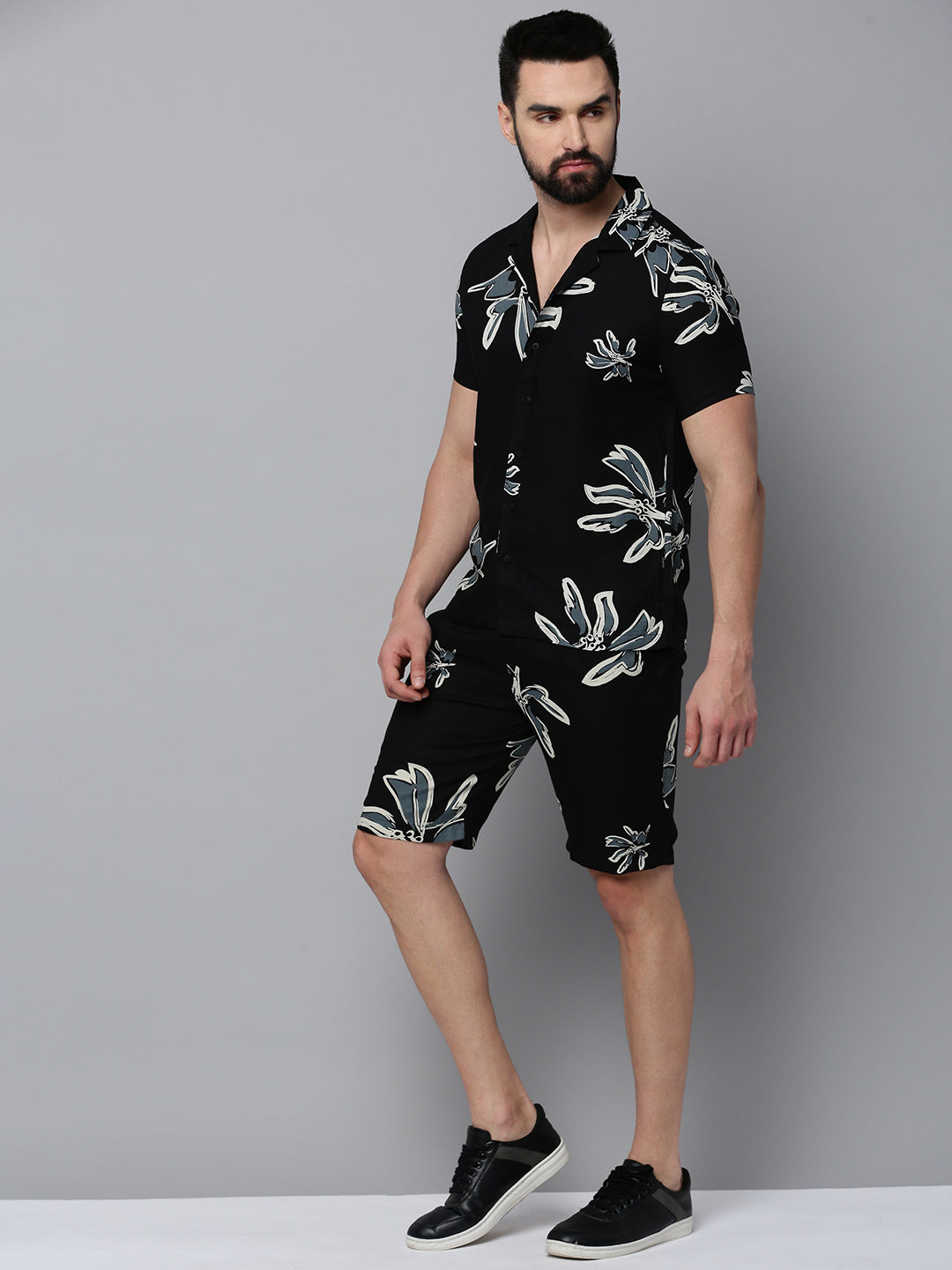 Men Black Printed Casual Co-Ord Set