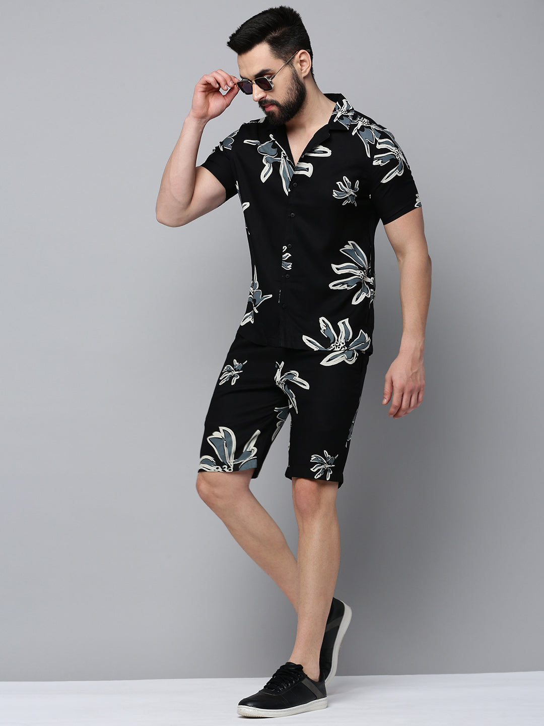 Men Black Printed Casual Co-Ord Set