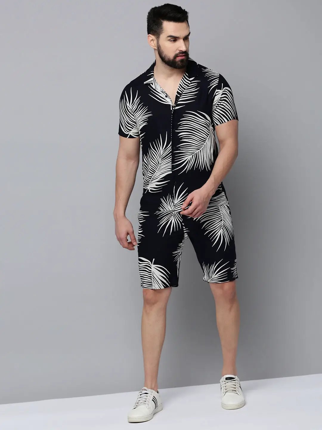 Men's Navy Printed Casual Co-Ords Set