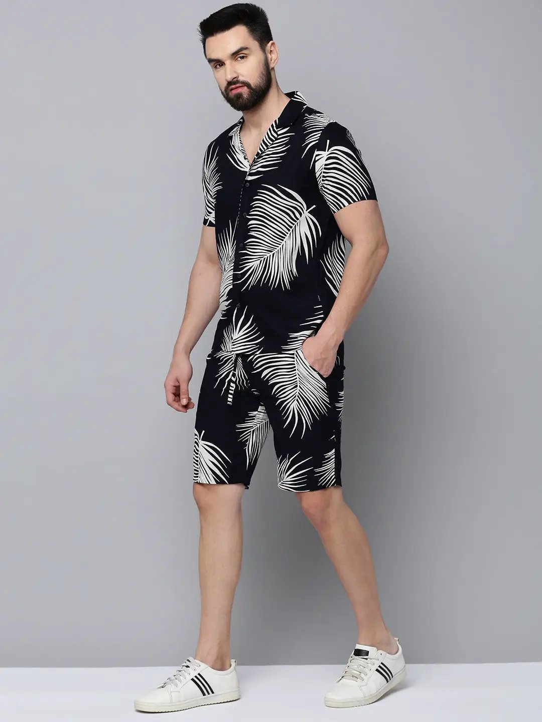 Men's Navy Printed Casual Co-Ords Set