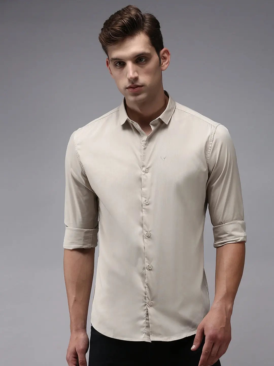Men's Beige Solid Casual Shirt