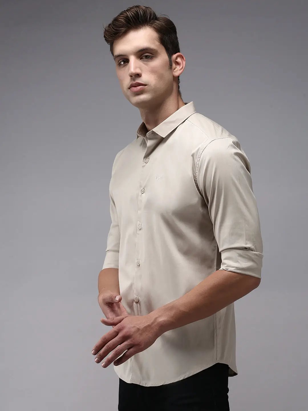 Men's Beige Solid Casual Shirt