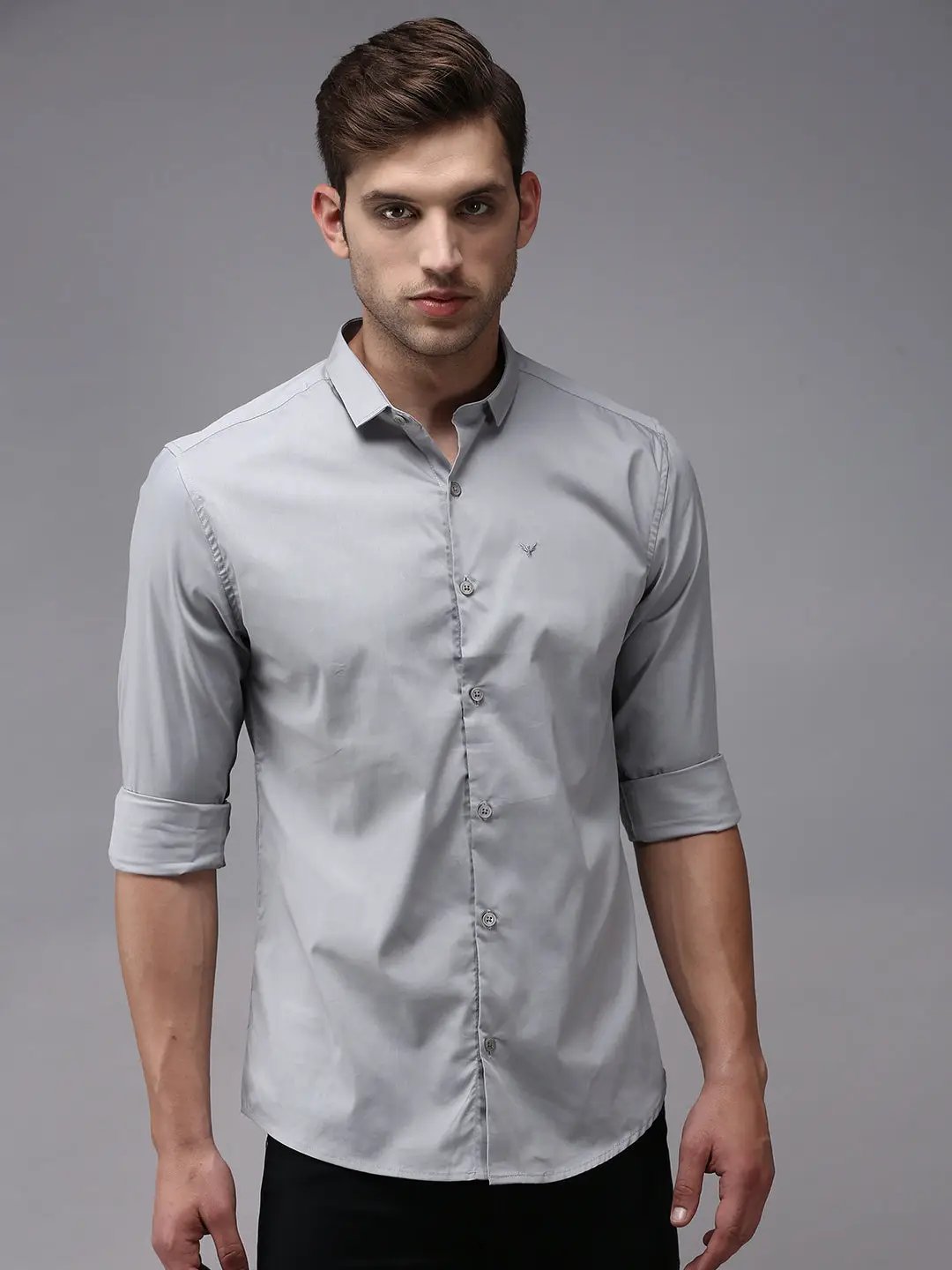 Men's Grey Solid Casual Shirt