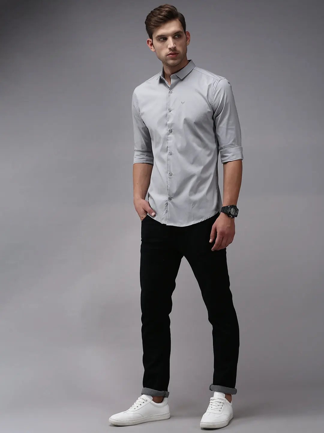 Men's Grey Solid Casual Shirt