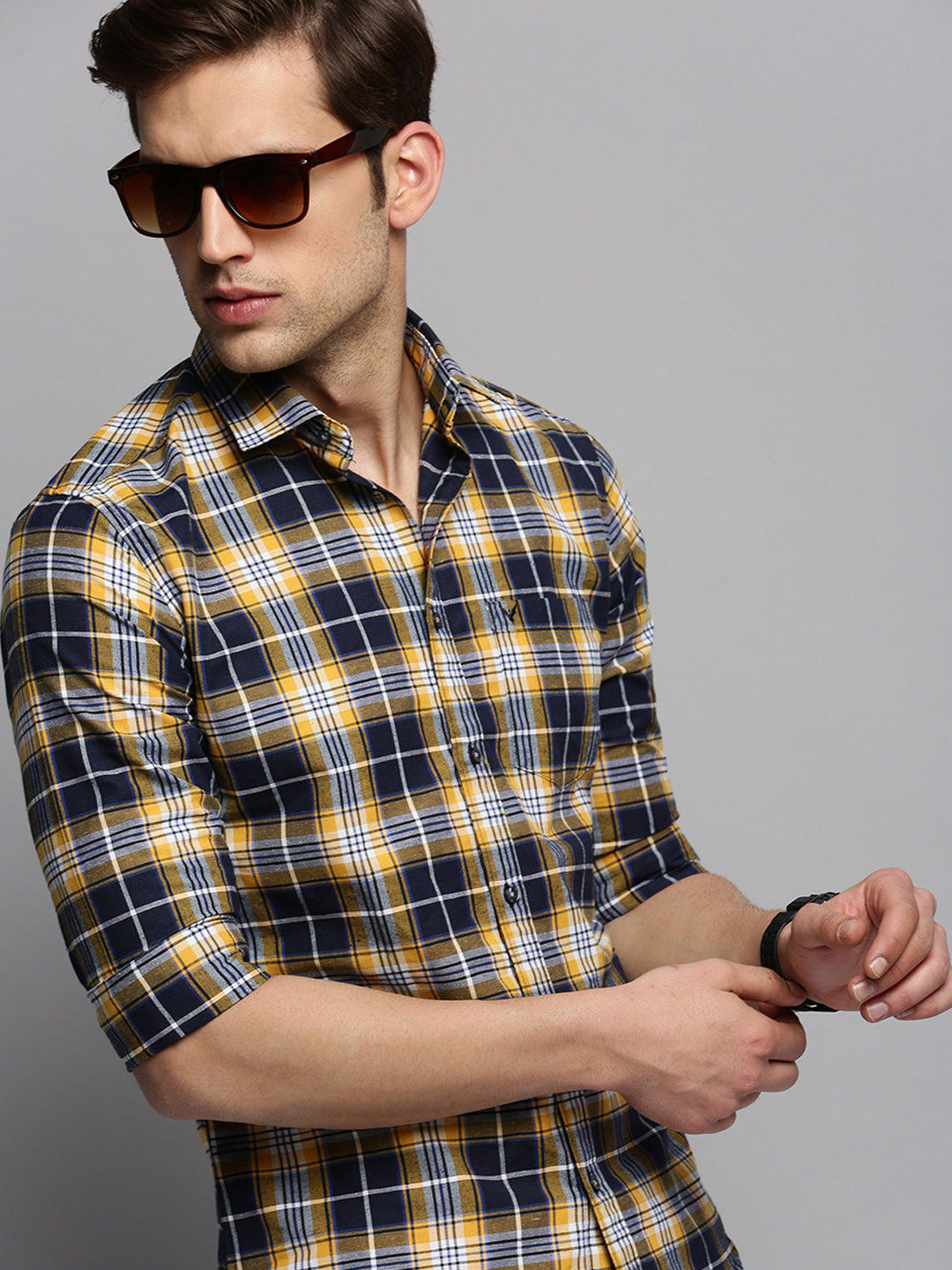 Men Navy Checked Casual Shirt