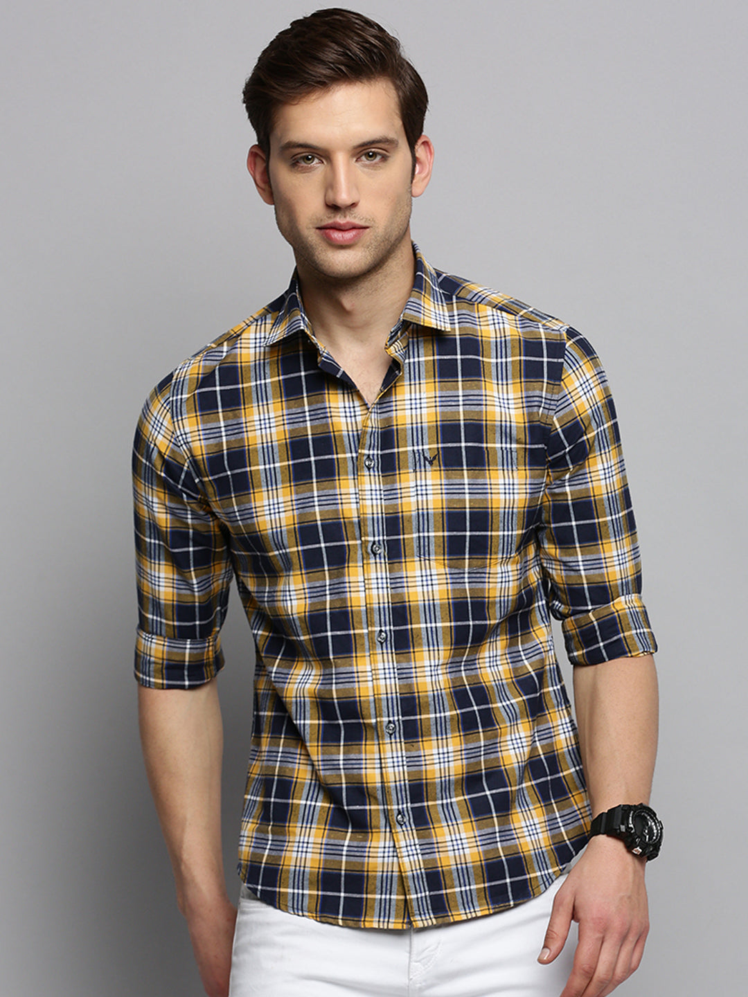 Men Navy Checked Casual Shirt