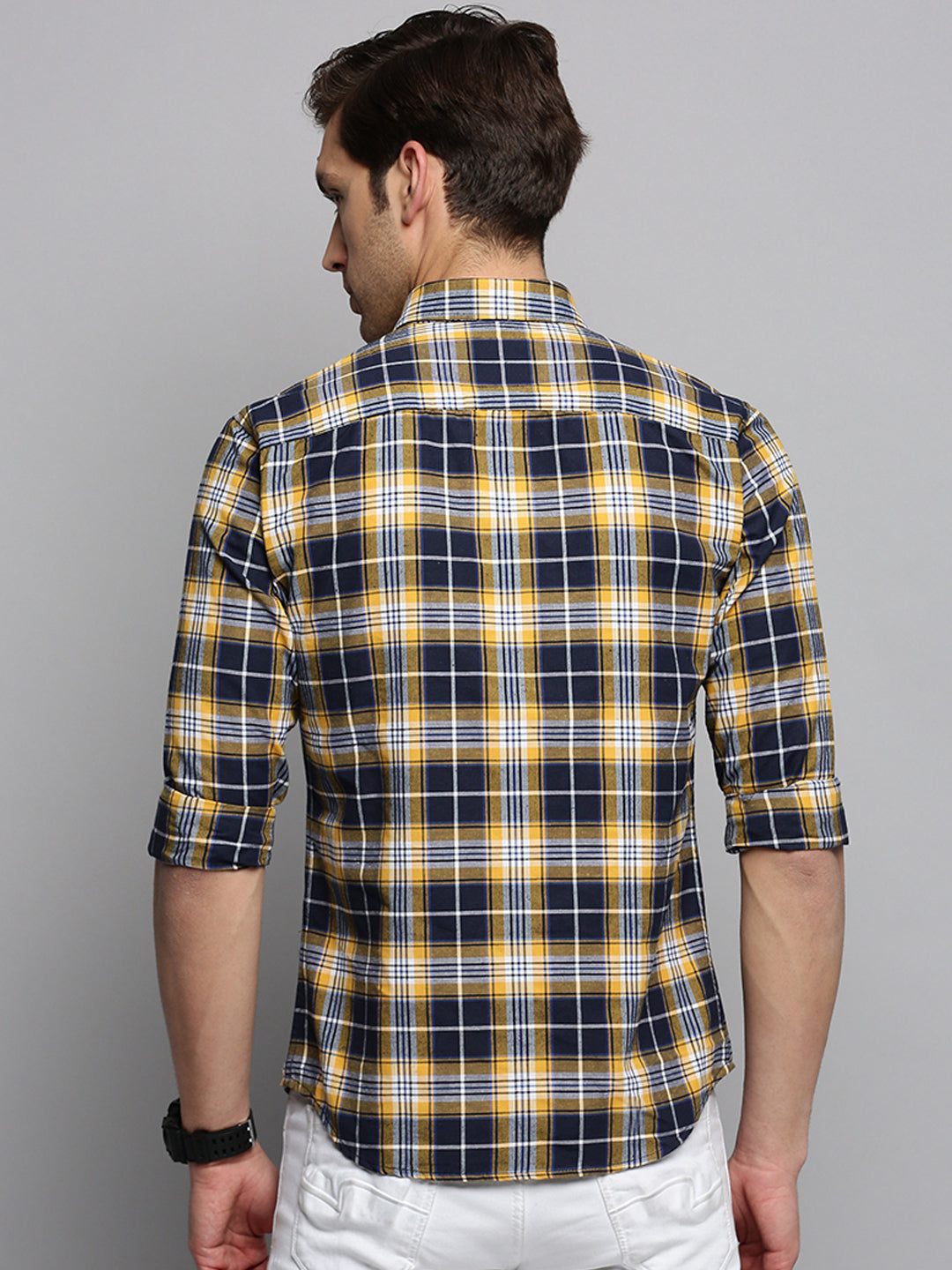 Men Navy Checked Casual Shirt