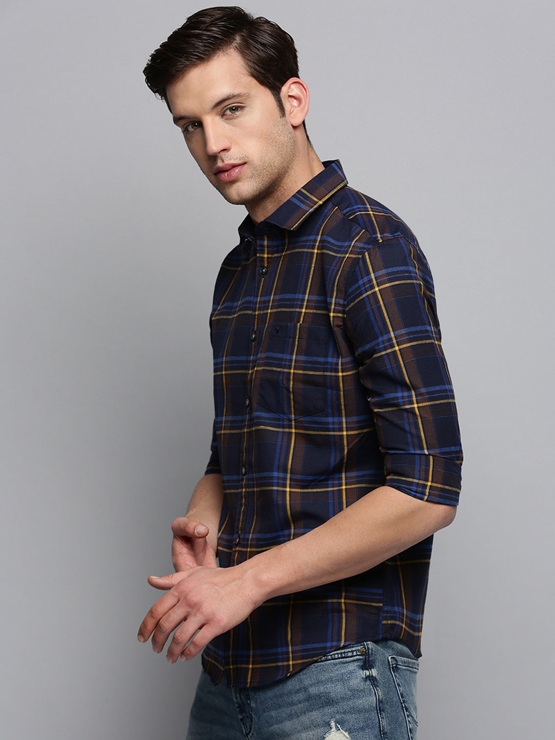 Men Navy Checked Casual Shirt