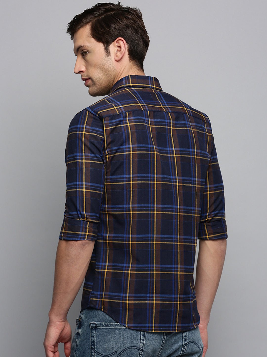 Men Navy Checked Casual Shirt