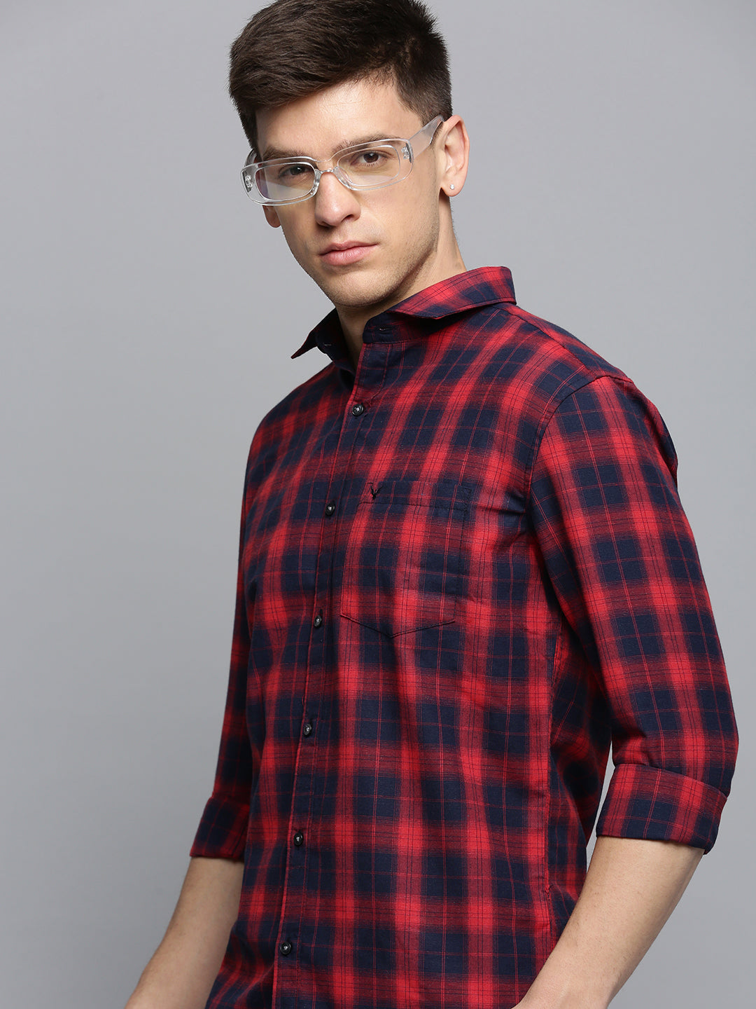 Men Red Checked Casual Shirt