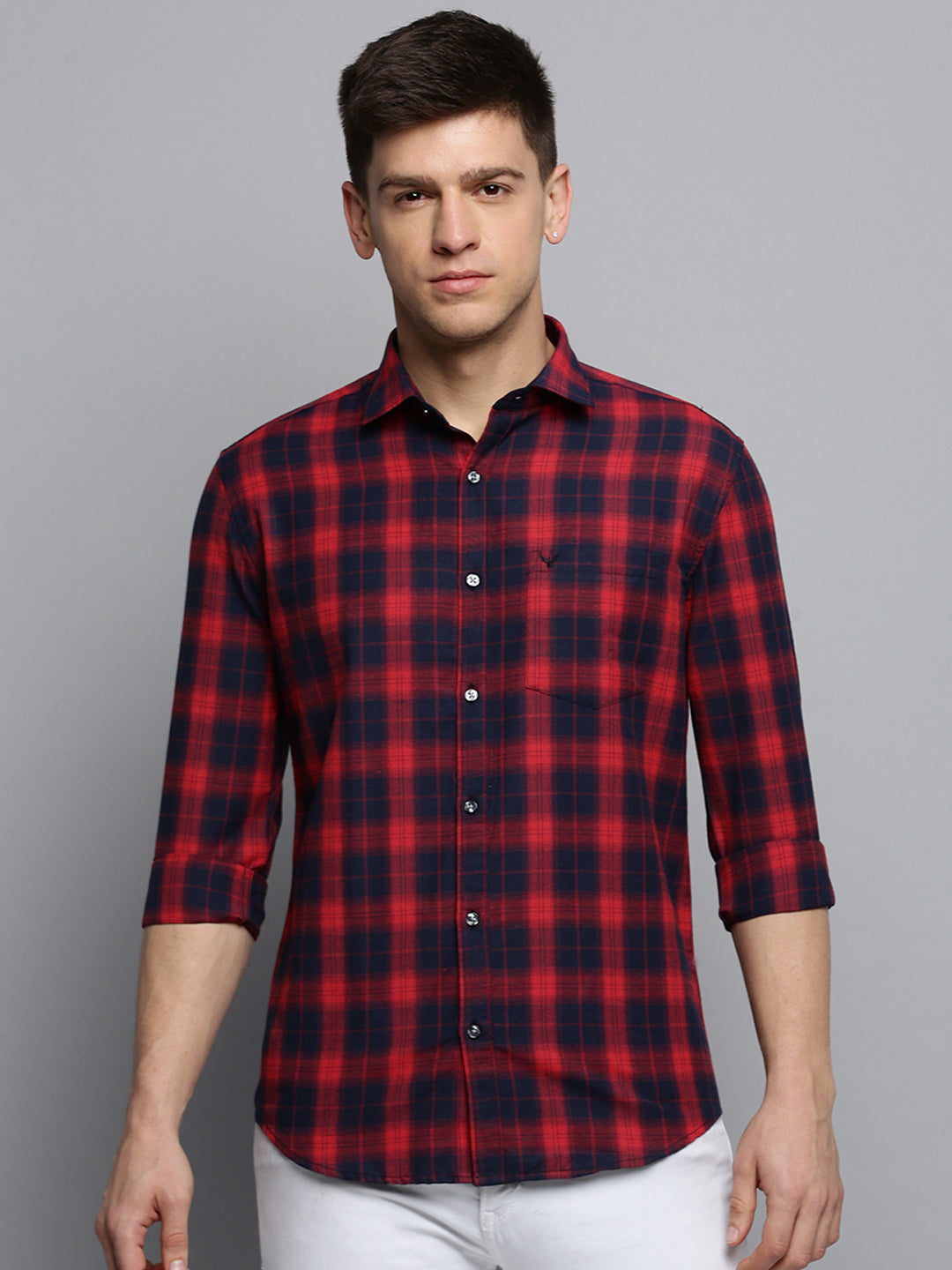 Men Red Checked Casual Shirt