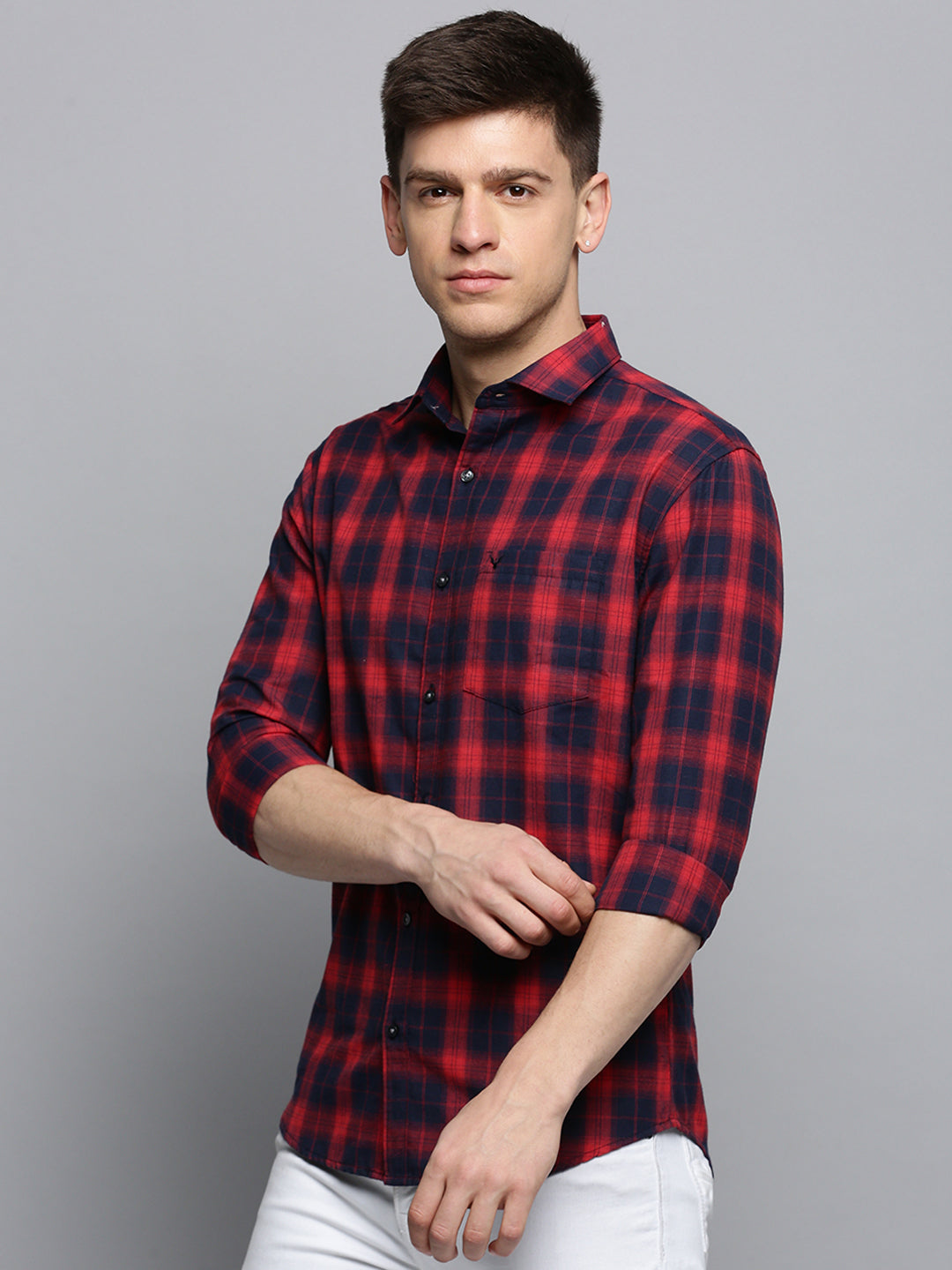 Men Red Checked Casual Shirt