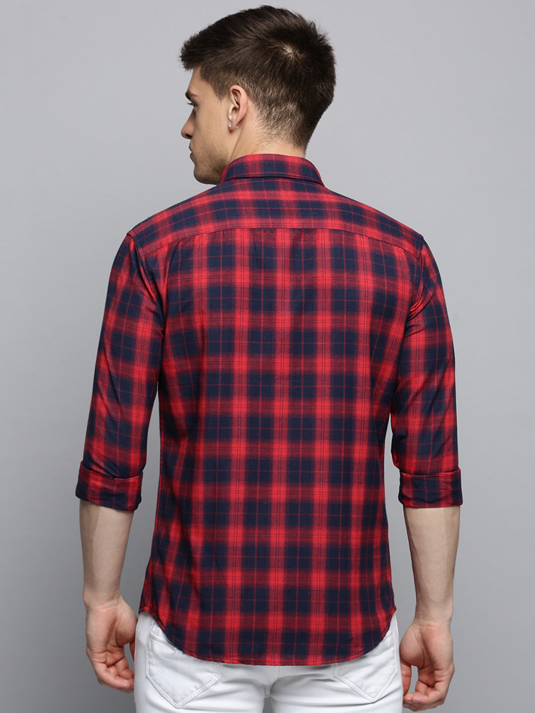 Men Red Checked Casual Shirt