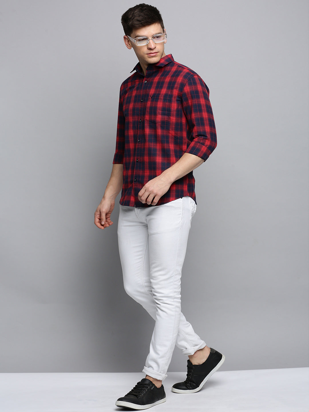 Men Red Checked Casual Shirt