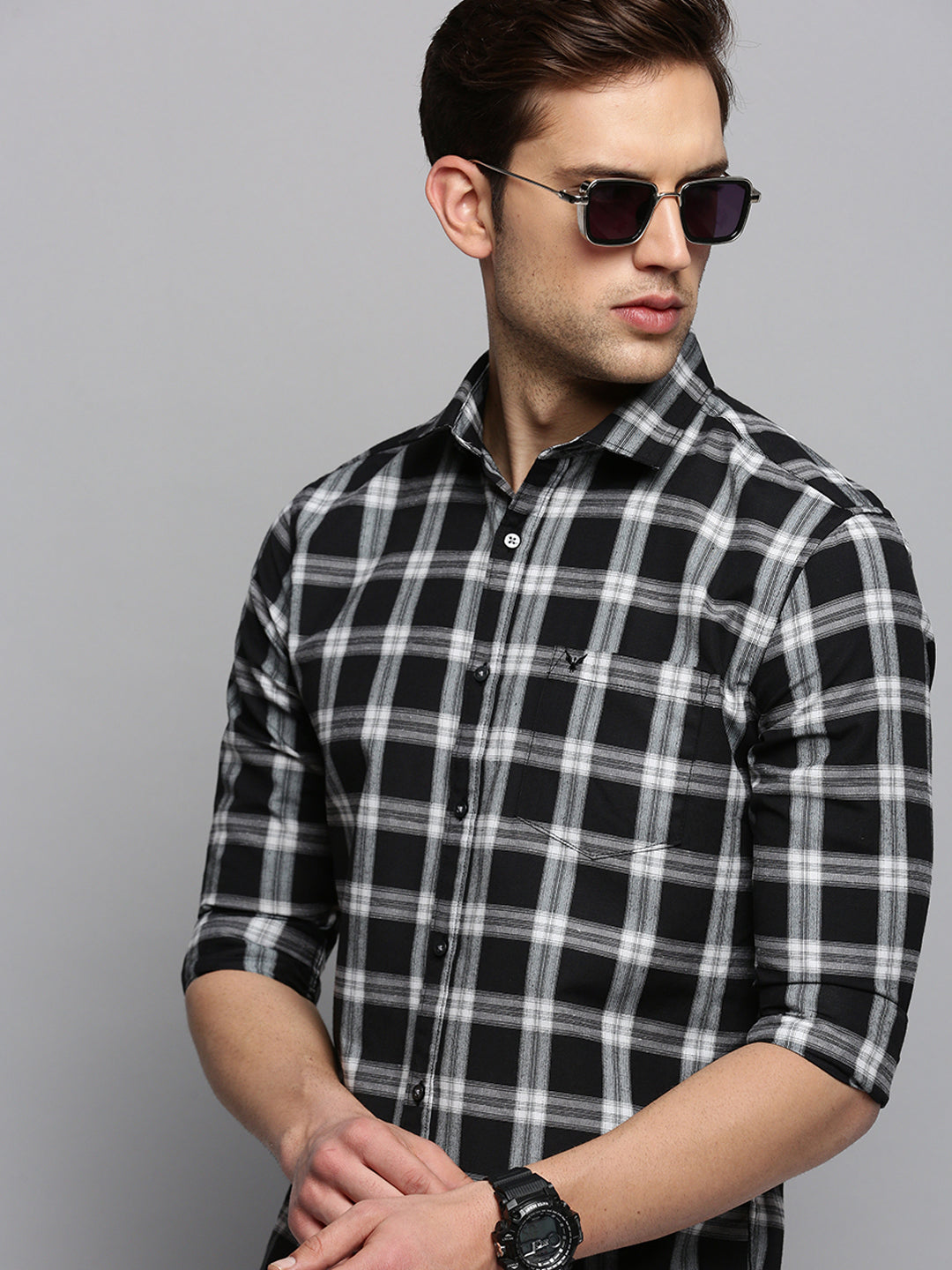 Men Black Checked Casual Shirt