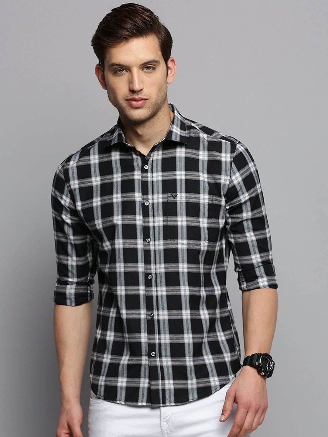 Men Black Checked Casual Shirt