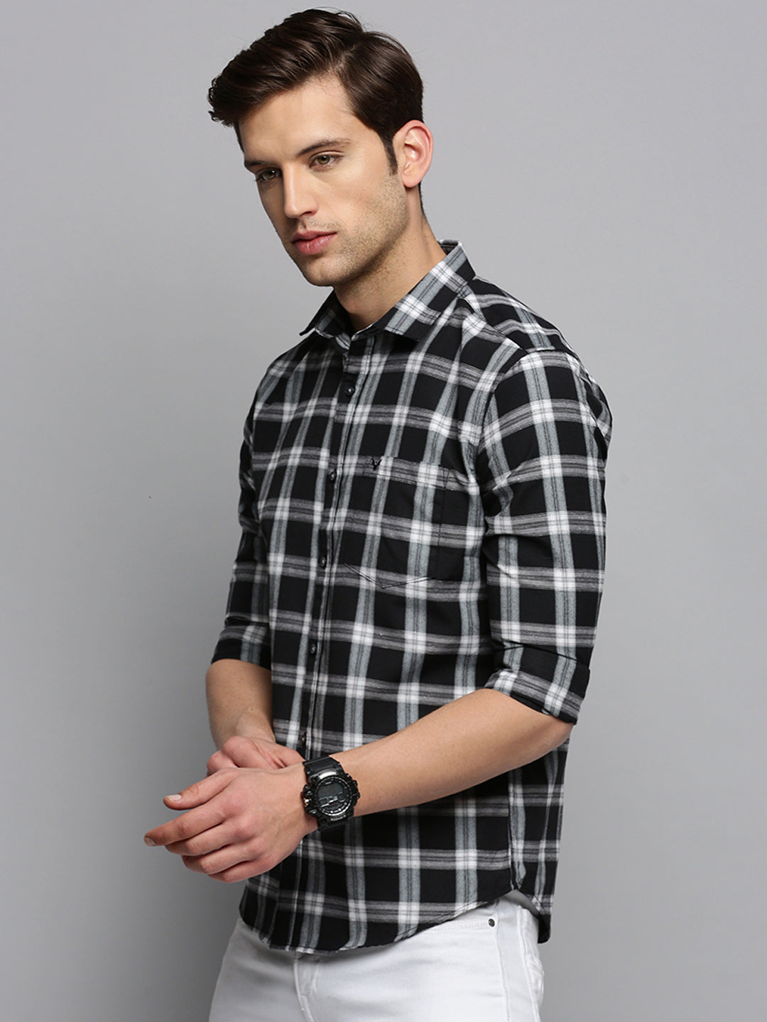 Men Black Checked Casual Shirt