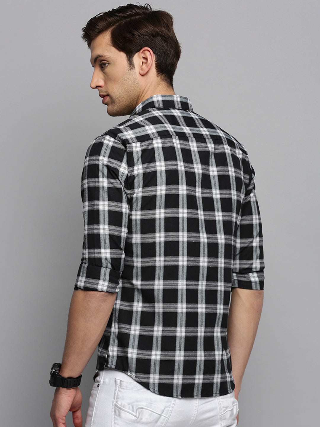 Men Black Checked Casual Shirt