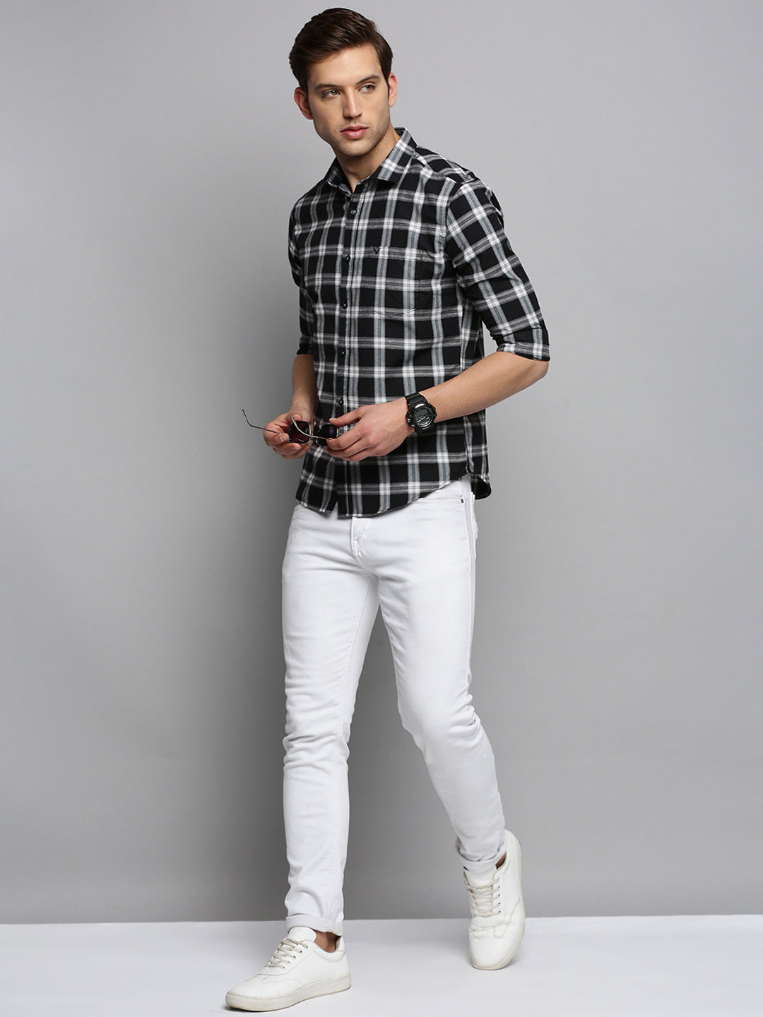 Men Black Checked Casual Shirt