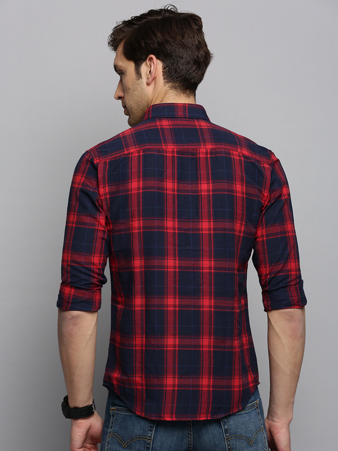 Men Navy Checked Casual Shirt