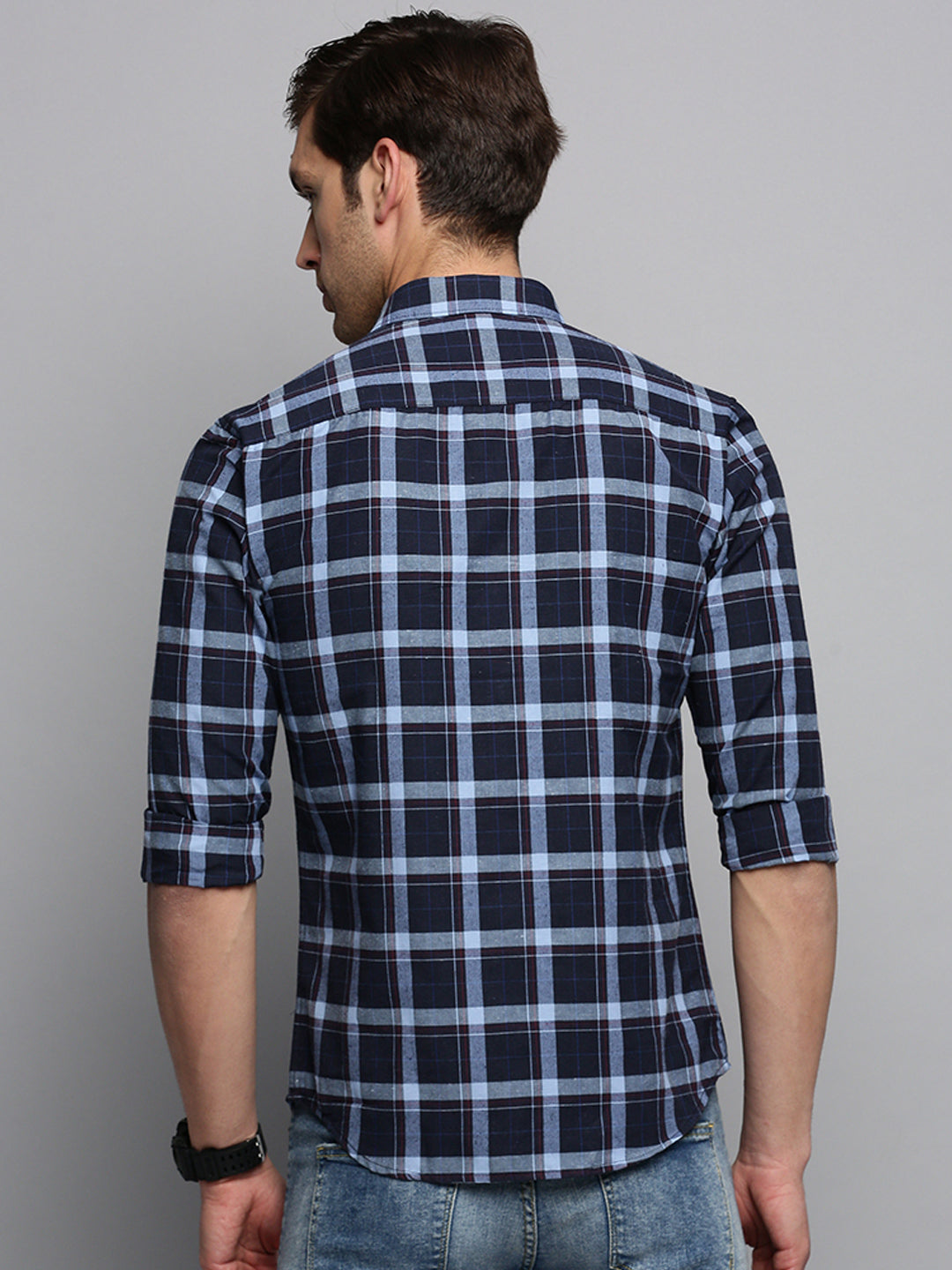 Men Navy Checked Casual Shirt