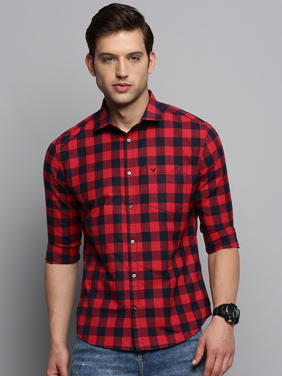 Men Red Checked Casual Shirt