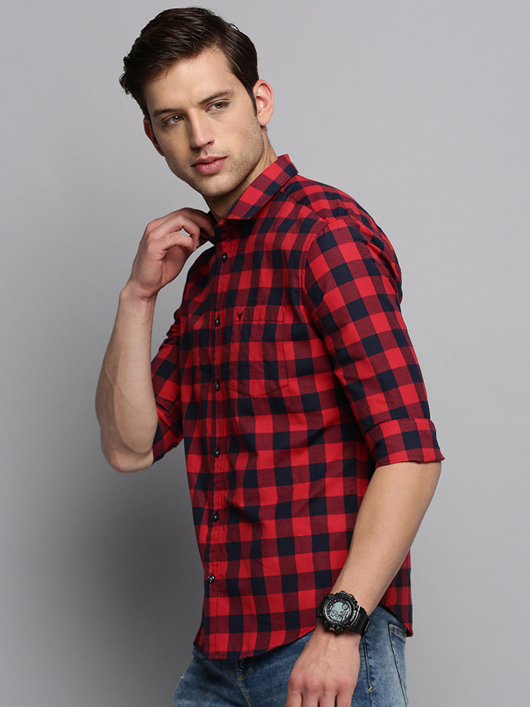 Men Red Checked Casual Shirt