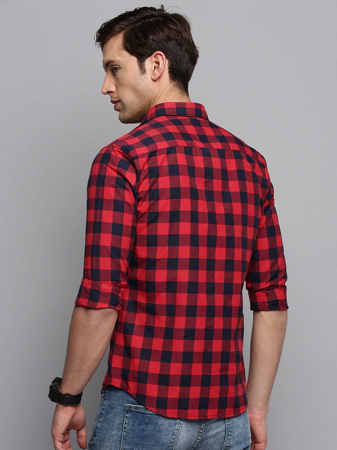 Men Red Checked Casual Shirt